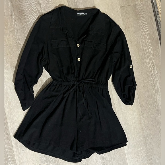 Black long sleeve button down romper - Picture 1 of 3